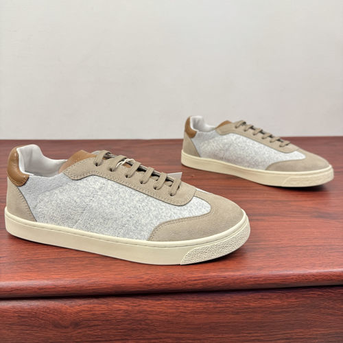 Brunello Cucinelli BC Cashmere Knit Suede Casual Shoes Grey Brown