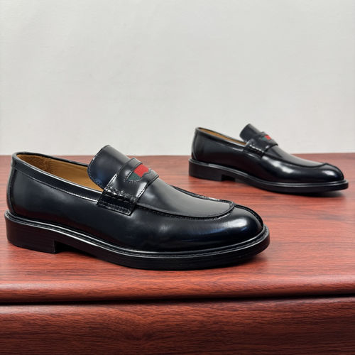 Gucci Web Strap Leather Loafers