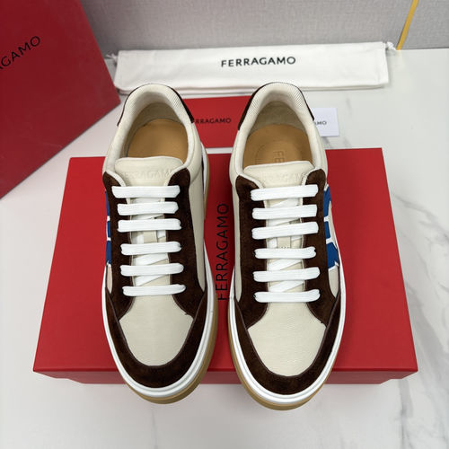 Ferragamo Stitched Logo Patchwork Leather Sneakers