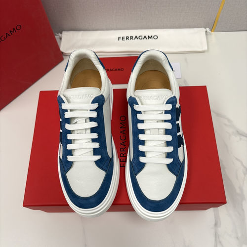 Ferragamo Stitched Logo Patchwork Leather Sneakers