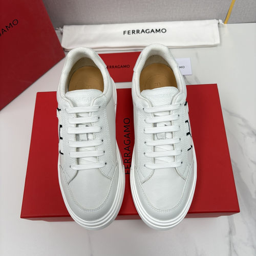 Ferragamo Stitched Logo Patchwork Leather Sneakers