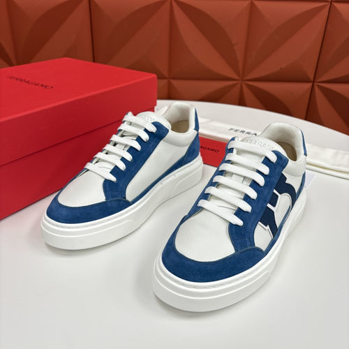Ferragamo Stitched Logo Patchwork Leather Sneakers