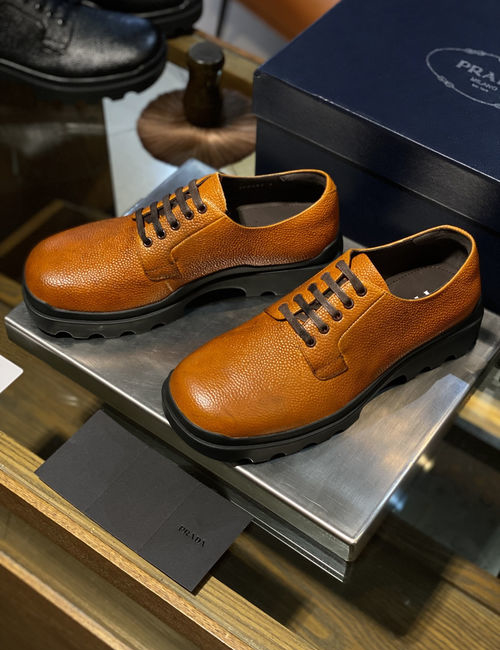 Prada Textured Leather Lace-Up Derby Shoes