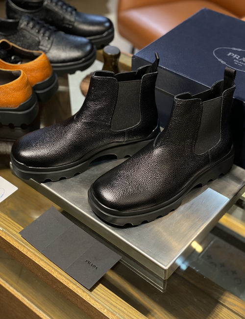 Prada Embossed Leather Chelsea Boots