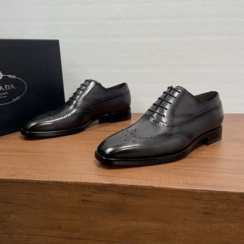 Prada Classic Brogue Oxfords Dark Grey
