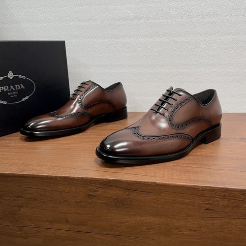 Prada Brogue Oxford Shoes Brown