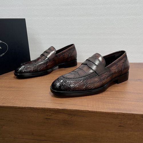 Prada Croc-Embossed Penny Loafers Brown Color