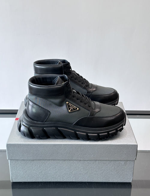 Prada High-top Stitched Denim Sneakers