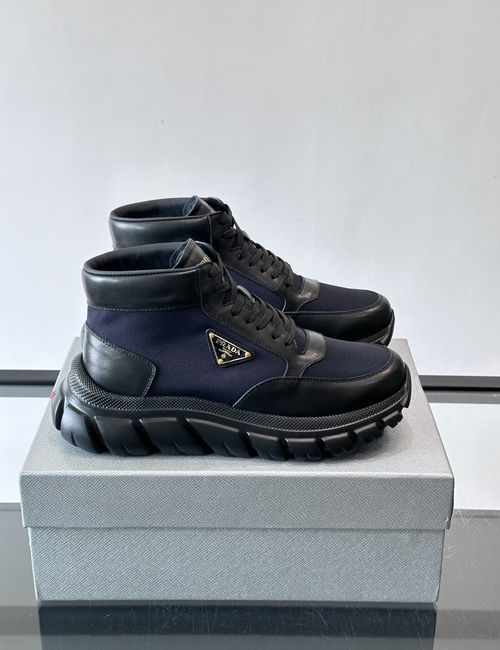 Prada High-top Stitched Denim Sneakers