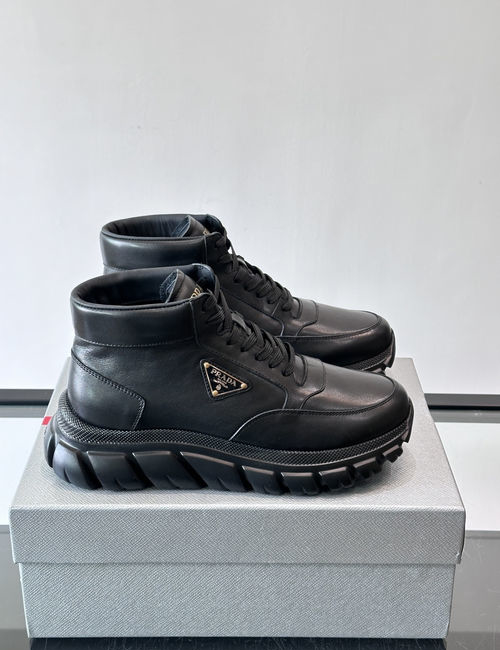 Prada High-top Nappa Leather Sneakers With Rubber Sole