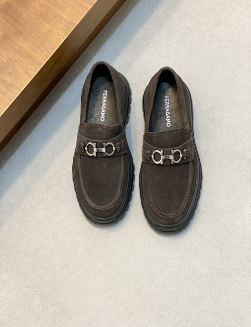 Ferragamo Stitched Leather Casual Dress Shoes