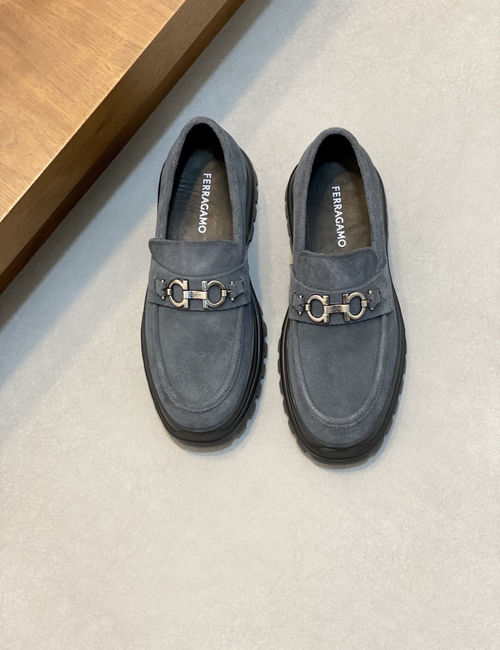 Ferragamo Stitched Leather Casual Dress Shoes