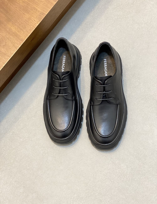 Ferragamo Stitched Leather Casual Dress Shoes