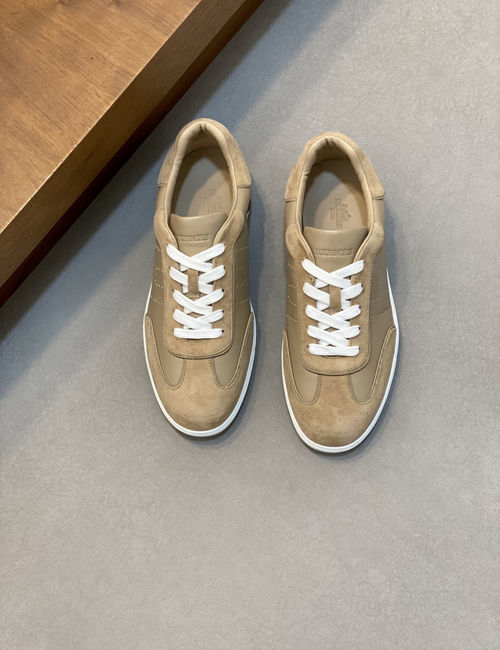Hermes Cowhide Linen Fabric Rubber Sole Shoes