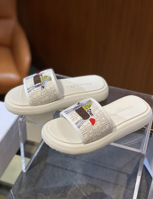 Christian Dior CD Pony Embroidered Oblique Pattern Slides