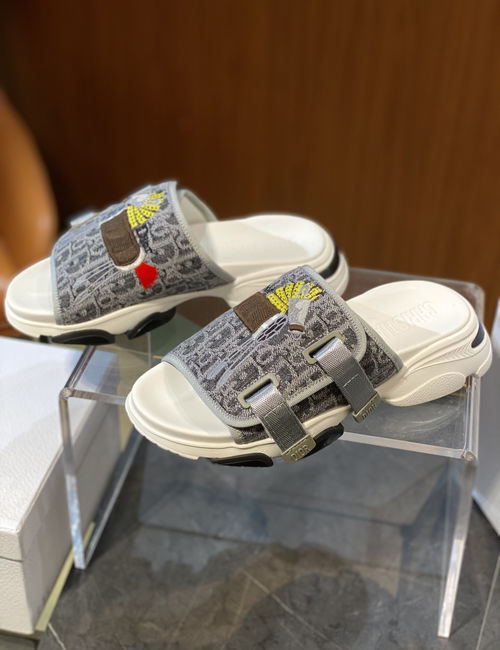 Christian Dior CD Trojan Embroidered Hook And Loop Platform Slides