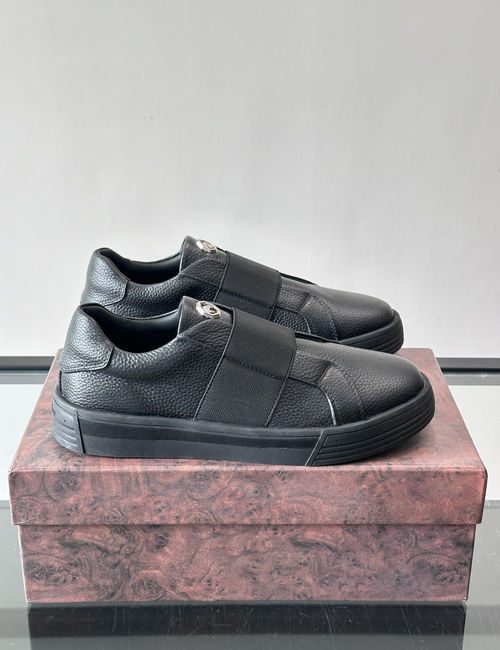Stefano Ricci Stitched Leather Sneakers Metal Logo Detail