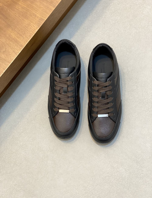 Zegna Smooth Leather Low-Top Sneakers With Detail