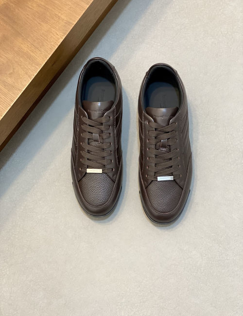 Zegna Smooth Leather Low-Top Sneakers With Detail