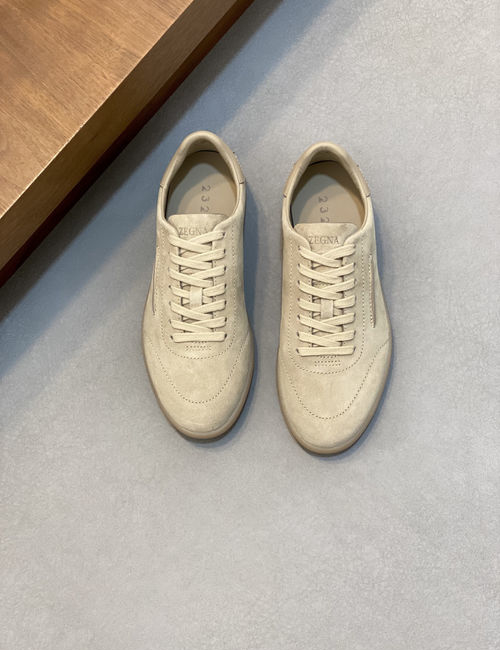 Zegna Suede Leather Casual Sneakers With Rubber Sole
