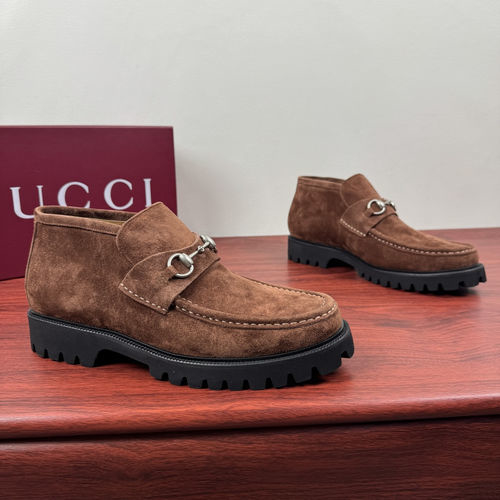 Gucci Horsebit Suede Ankle Boots Red Brown