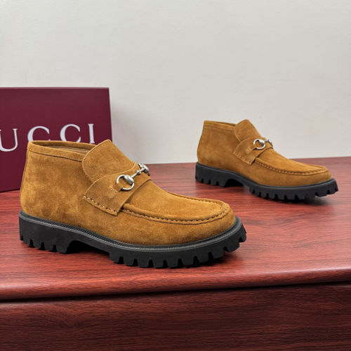 Gucci Horsebit Suede Ankle Boots Yellow Brown