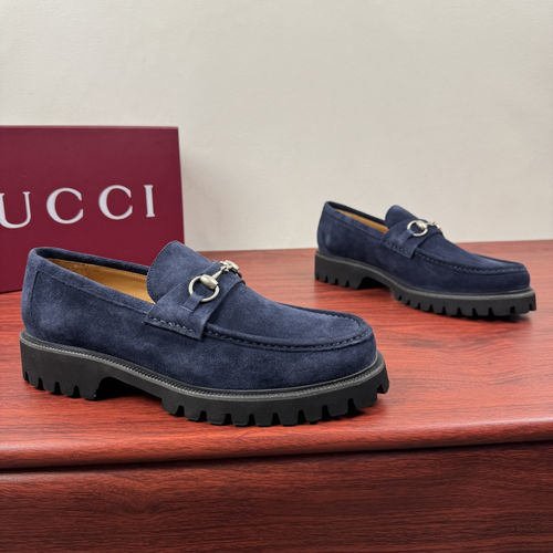 Gucci Suede Blue Horsebit Platform Loafers