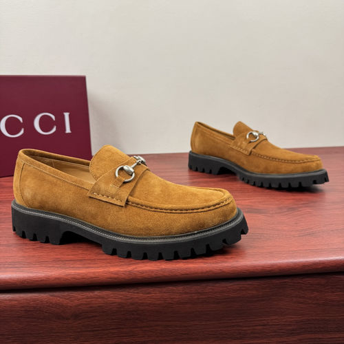 Gucci Suede Tan Horsebit Platform Loafers
