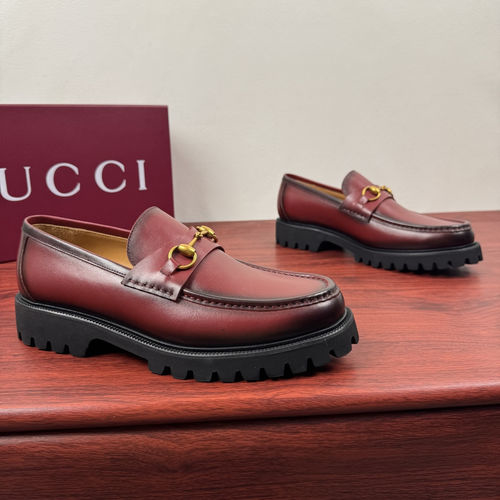 Gucci Burgundy Horsebit Leather Loafers