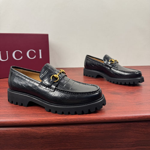 Gucci Embossed Horsebit Loafers With Thick Sole