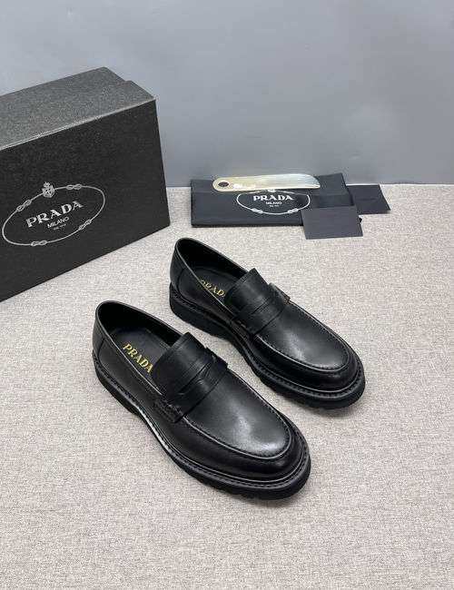 Prada Triangle Metal Logo Derby Shoes With Thick Soles