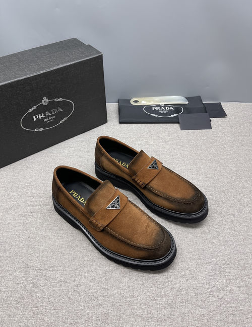 Prada Triangle Metal Logo Derby Shoes With Thick Soles