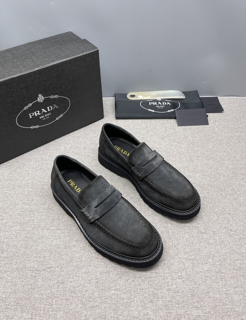 Prada Triangle Metal Logo Derby Shoes With Thick Soles