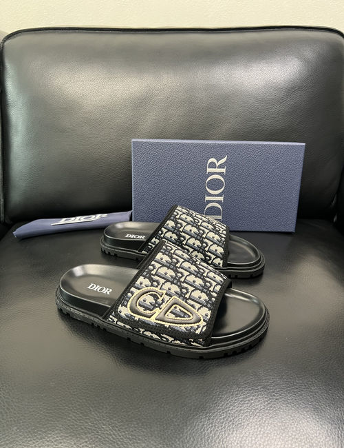 Christian Dior CD Cowhide Fabric Spliced Slippers