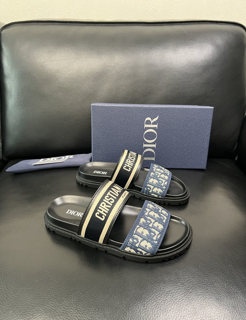 Christian Dior CD Cowhide Fabric Spliced Slippers