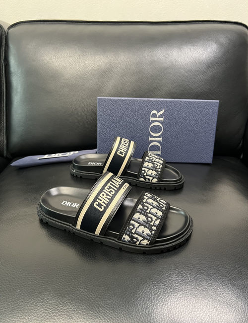 Christian Dior CD Cowhide Fabric Spliced Slippers