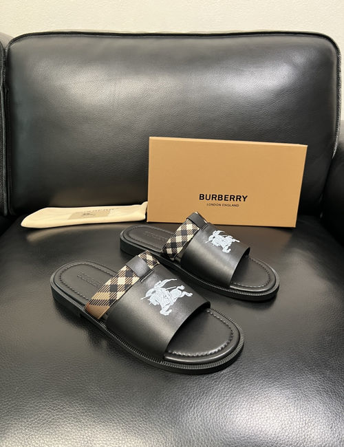 Burberry Stitching Slippers Imported Leather Original Sole