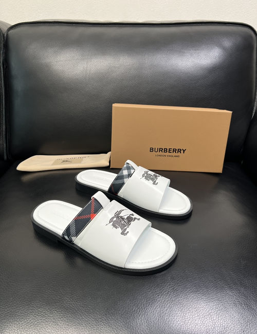 Burberry Stitching Slippers Imported Leather Original Sole
