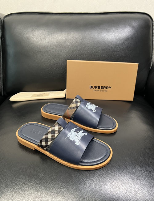 Burberry Stitching Slippers Imported Leather Original Sole