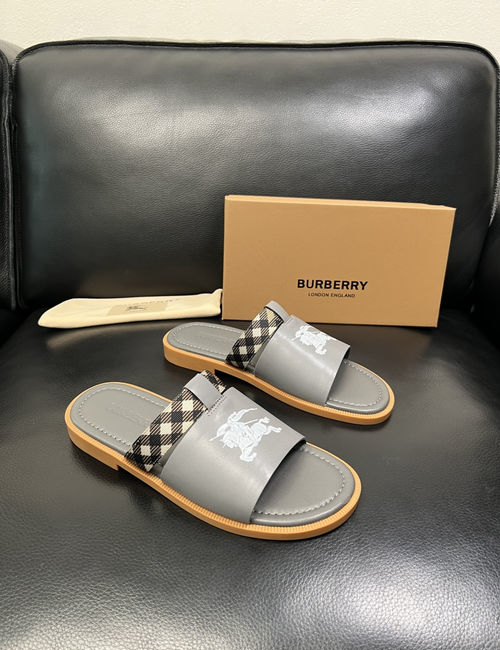 Burberry Stitching Slippers Imported Leather Original Sole