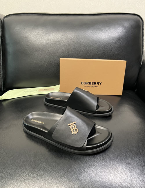 Burberry Stitching Slippers Imported Leather Original Sole