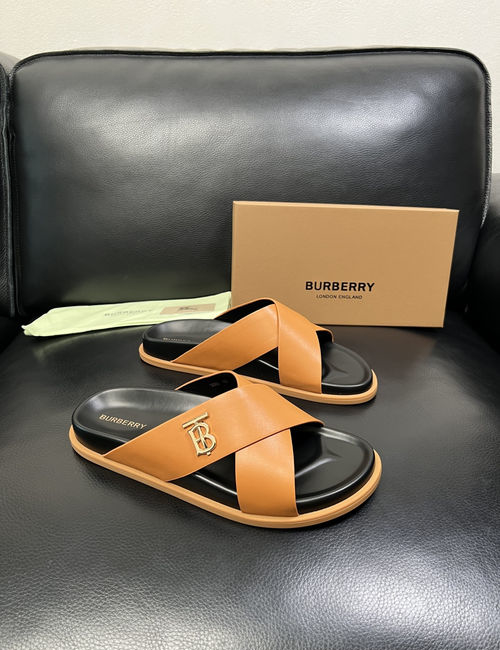 Burberry Stitching Slippers Imported Leather Original Sole