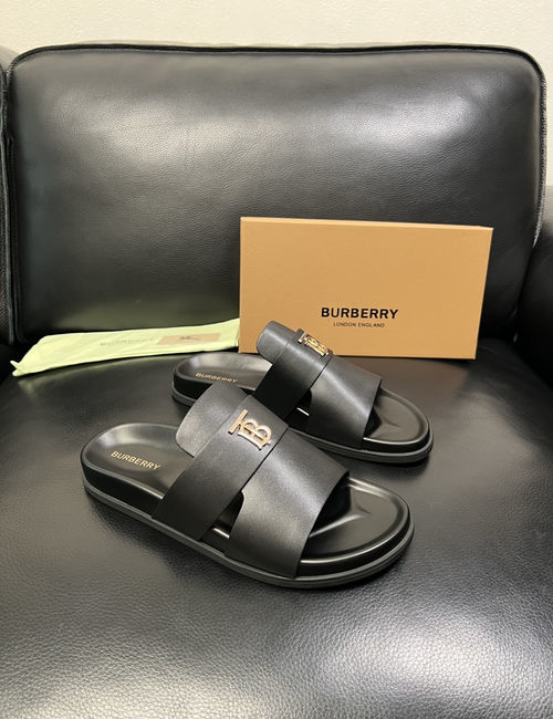 Burberry Stitching Slippers Imported Leather Original Sole