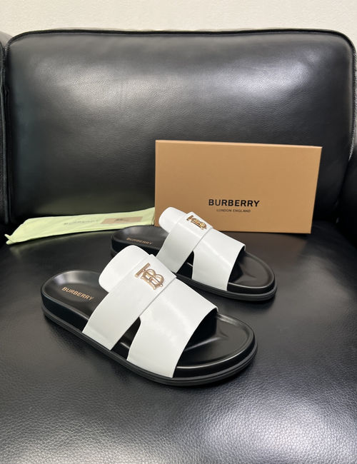 Burberry Stitching Slippers Imported Leather Original Sole