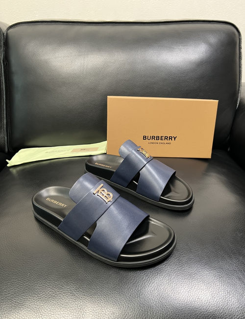 Burberry Stitching Slippers Imported Leather Original Sole