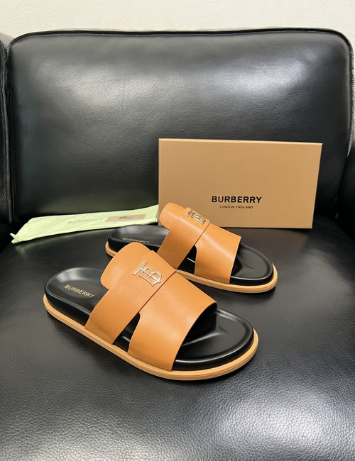 Burberry Stitching Slippers Imported Leather Original Sole