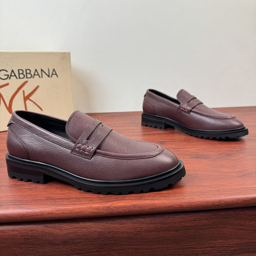 Dolce & Gabbana DG Burgundy Grained Leather Loafers