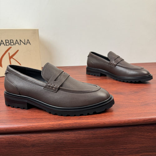 Dolce & Gabbana DG Brown Grained Leather Loafers