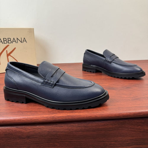 Dolce & Gabbana DG Blue Grained Leather Loafers