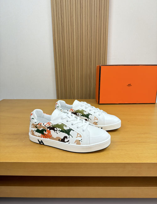Hermes Casual Leather Skate Shoes Colorful Outsole